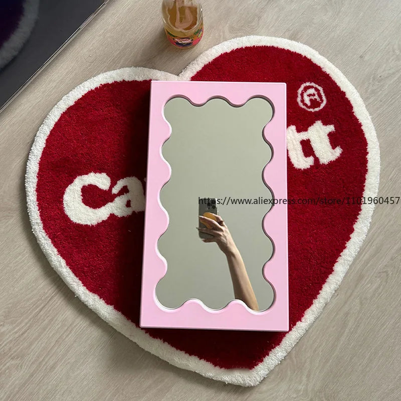 Nordic Ins-Style Rectangular Wavy Dressing Desktop Makeup Mirror Wall Bathroom Bedroom Entrance Mirror