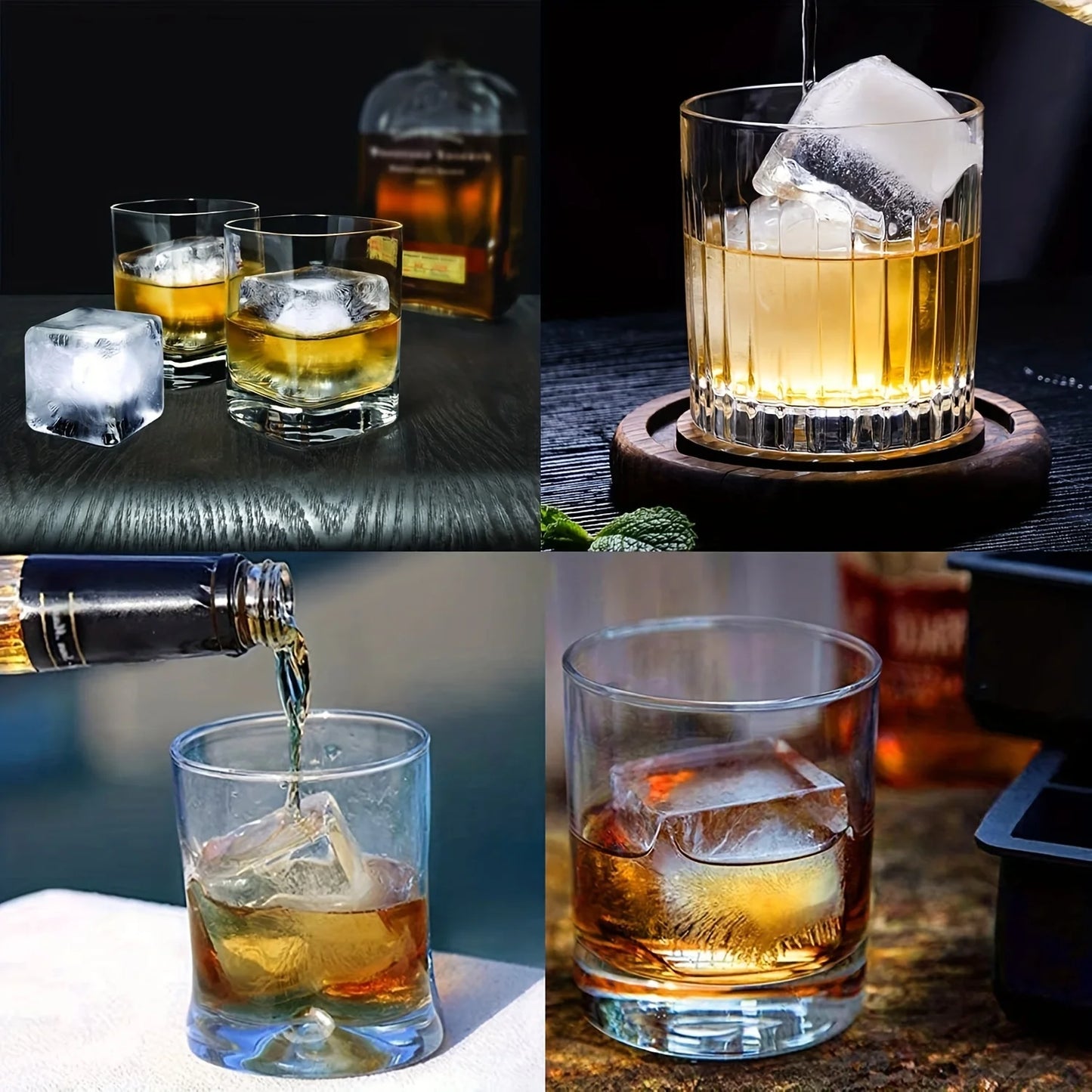 Large Silicone Ice Cube Tray Mold, BPA Free, Food Grade Ice Cube Mold, Flexible, 8 Holes Easy Release Slow Melt Ice For Whiskey