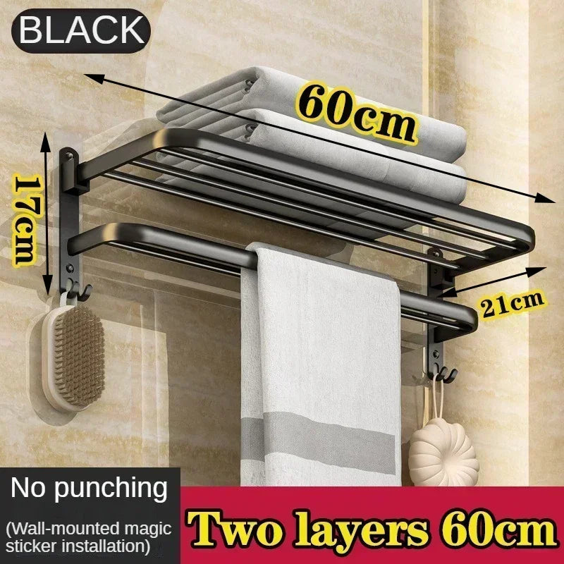 40/50/60CM No-Nail Bathroom Towel Holder Bathroom Accessories Wall Mount Rail Shower Hanger Aluminum Bar Shelf