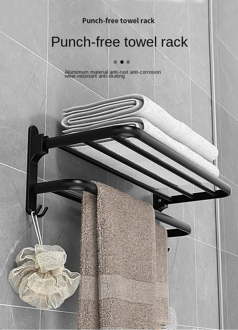 40/50/60CM No-Nail Bathroom Towel Holder Bathroom Accessories Wall Mount Rail Shower Hanger Aluminum Bar Shelf