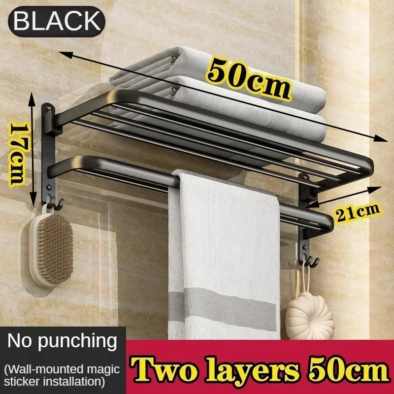 40/50/60CM No-Nail Bathroom Towel Holder Bathroom Accessories Wall Mount Rail Shower Hanger Aluminum Bar Shelf