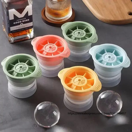 Large Round Ice Cube Tray Molds for Whiskey with Fast Freeze Function and Silicone Material