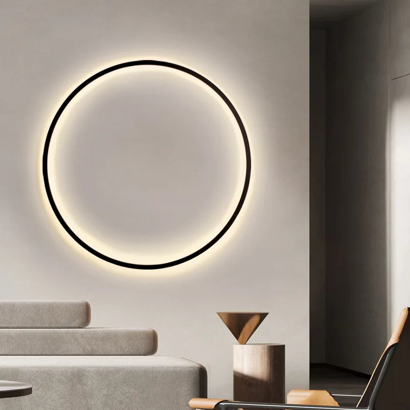 Living room retro design creative round decorative lamps, bedroom bedside ring black wall lamp
