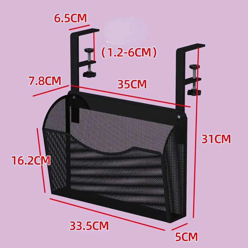 Portable Iron Desk Organizer with Adjustable Shelf Hanging Basket for Home Office Storage