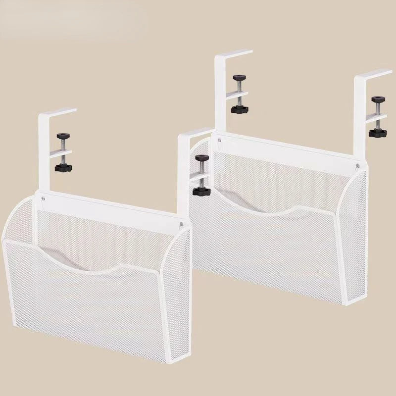 Portable Iron Desk Organizer with Adjustable Shelf Hanging Basket for Home Office Storage