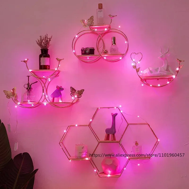 Bracket Black Wall Decor Hexagon Floating Shelf Metal Wood Corner Decorations Modern Wooden Base Small Storage Shelves