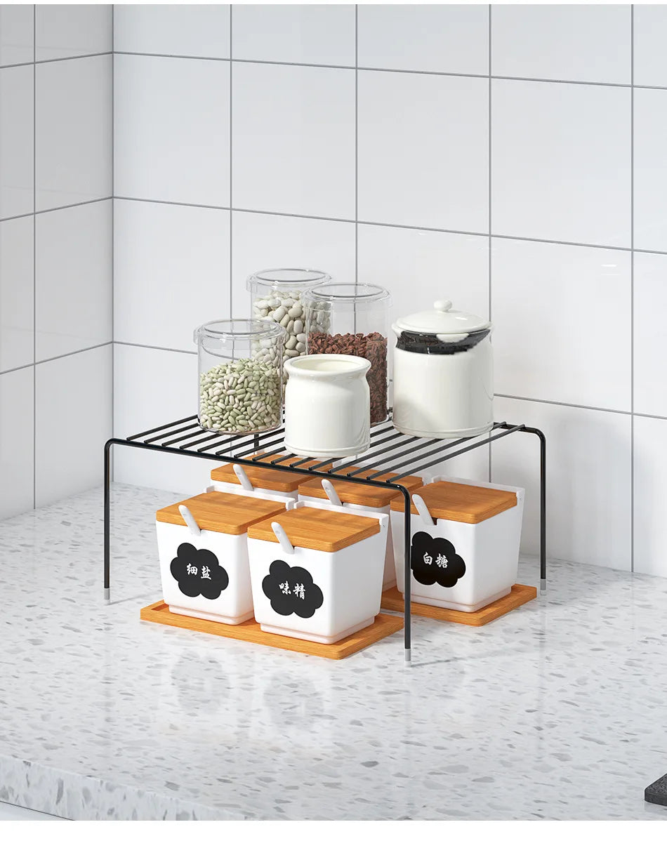 Iron Kitchen Spice Organizer Adjustable Storage Shelf Under The Sink Dish Drying Rack Multifunctional Cabinet Seasoning Holder