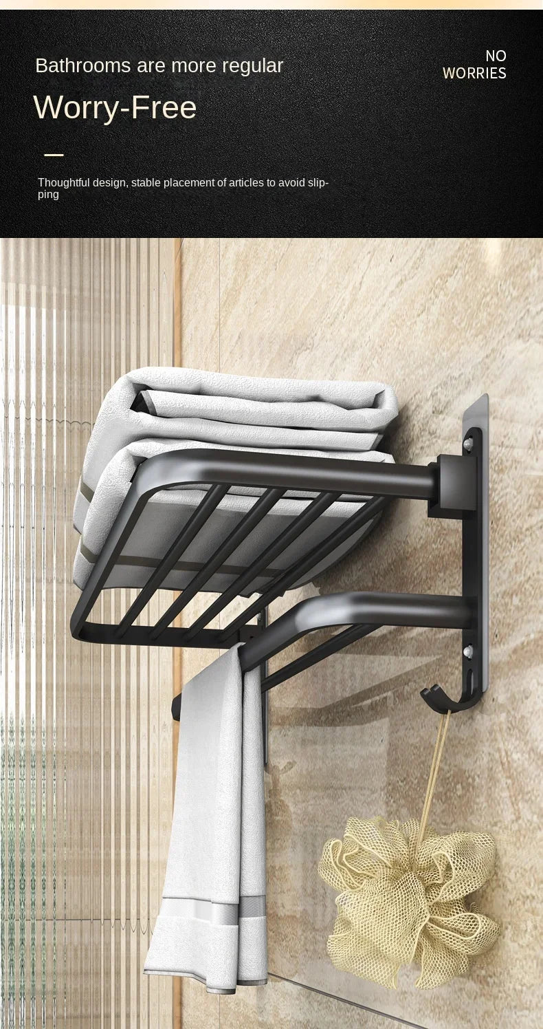 40/50/60CM No-Nail Bathroom Towel Holder Bathroom Accessories Wall Mount Rail Shower Hanger Aluminum Bar Shelf