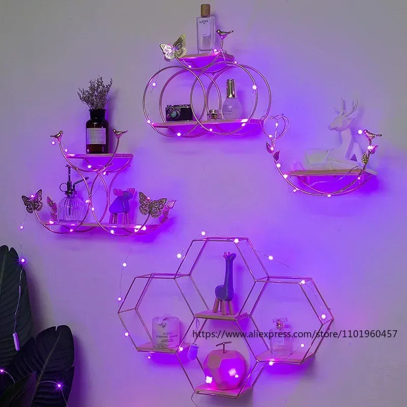 Bracket Black Wall Decor Hexagon Floating Shelf Metal Wood Corner Decorations Modern Wooden Base Small Storage Shelves