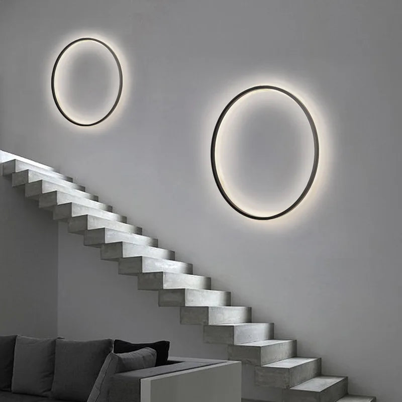 Living room retro design creative round decorative lamps, bedroom bedside ring black wall lamp