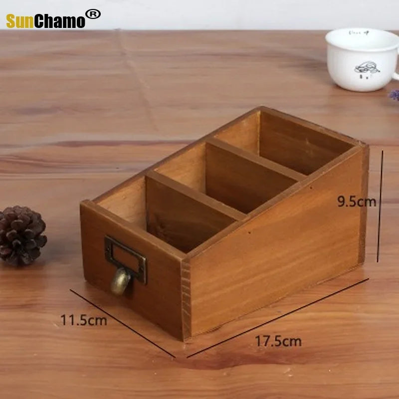 Multi Functional Wooden Desktop Organizer Pencil Holder Makeup Brush Storage Box Desk Accessories Remote Control