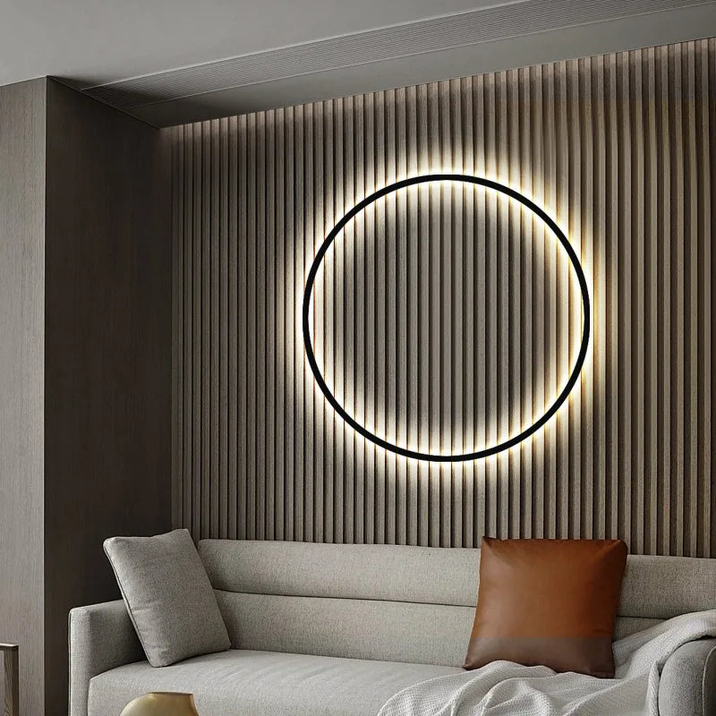 Living room retro design creative round decorative lamps, bedroom bedside ring black wall lamp