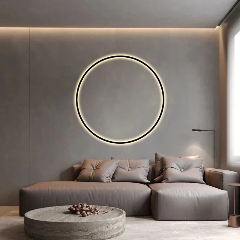 Living room retro design creative round decorative lamps, bedroom bedside ring black wall lamp