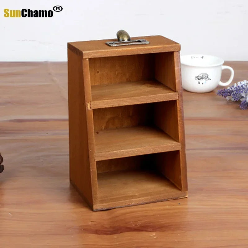 Multi Functional Wooden Desktop Organizer Pencil Holder Makeup Brush Storage Box Desk Accessories Remote Control