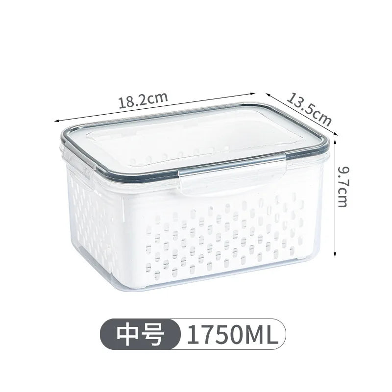 Multipurpose Refrigerator Storage Container with Drain Basket Crisper and Storage Box for Fruits Vegetables