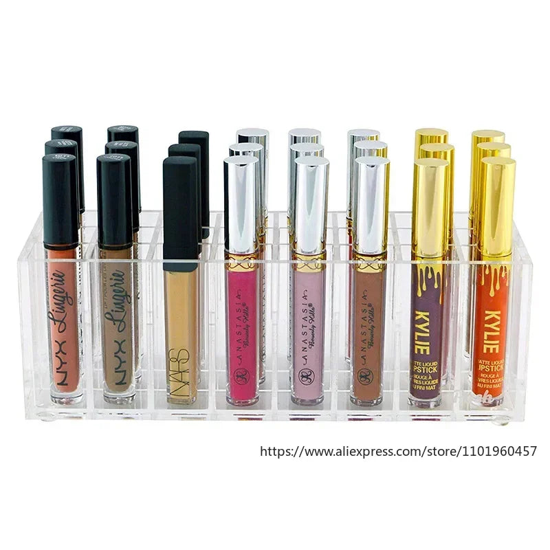 24 Lattices Acrylic Lipstick Organizer Lip Gloss Container Plastic Nail Polish Storage Box Makeup Holder Cosmetics Display Rack