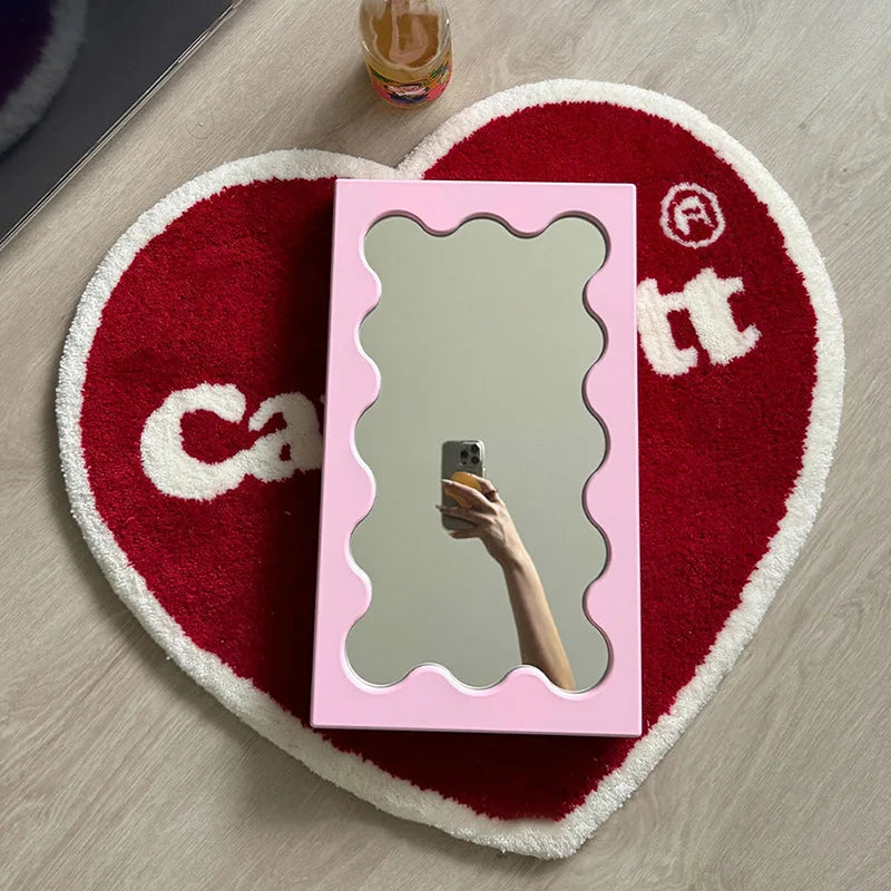 Nordic Ins-Style Rectangular Wavy Dressing Desktop Makeup Mirror Wall Bathroom Bedroom Entrance Mirror